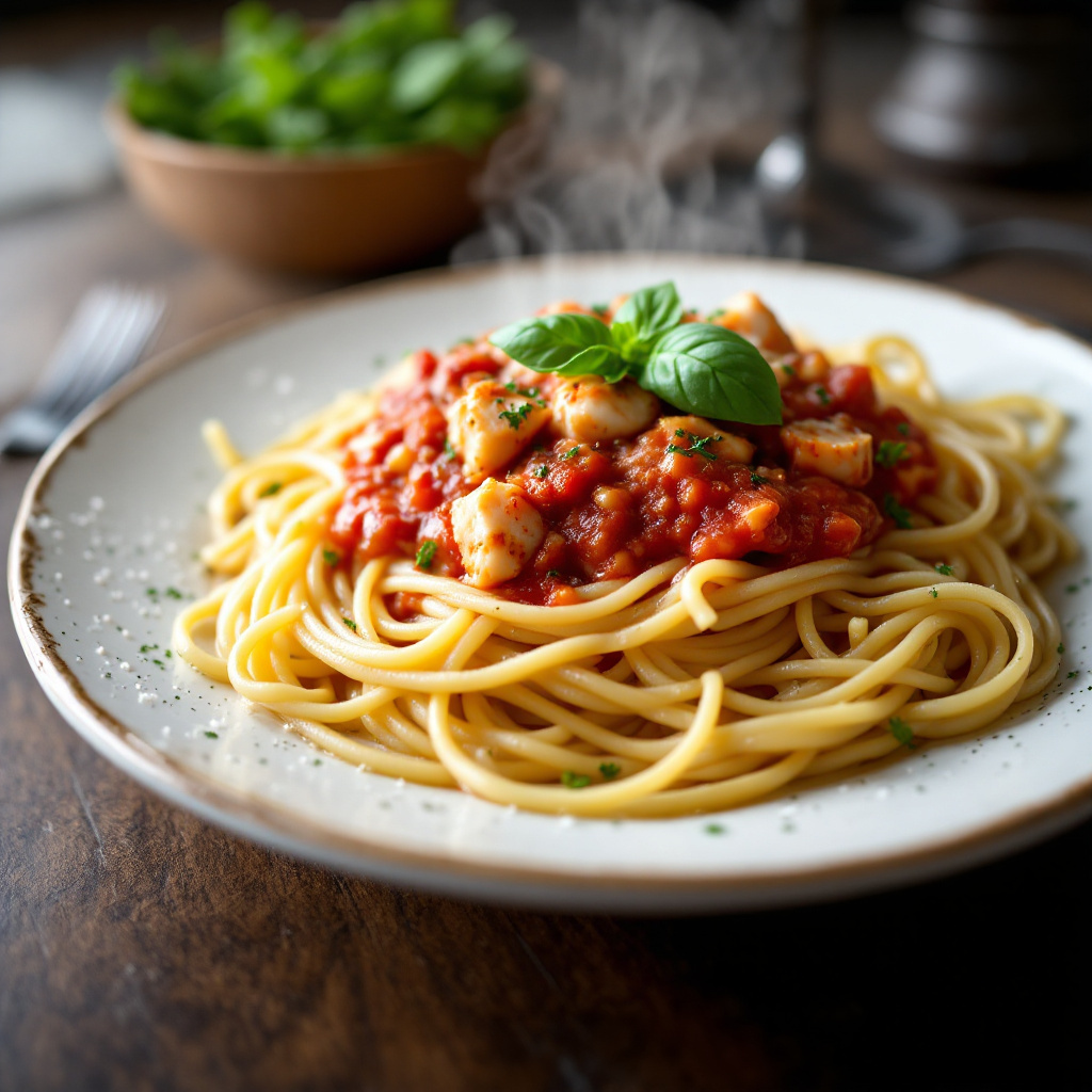 Spaghetti with Crab Meat and Tomato Sauce