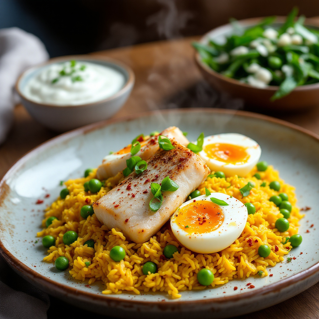 Рис с копченой рыбой Spiced Brown Rice with Smoked Fish and Soft-Boiled Eggs