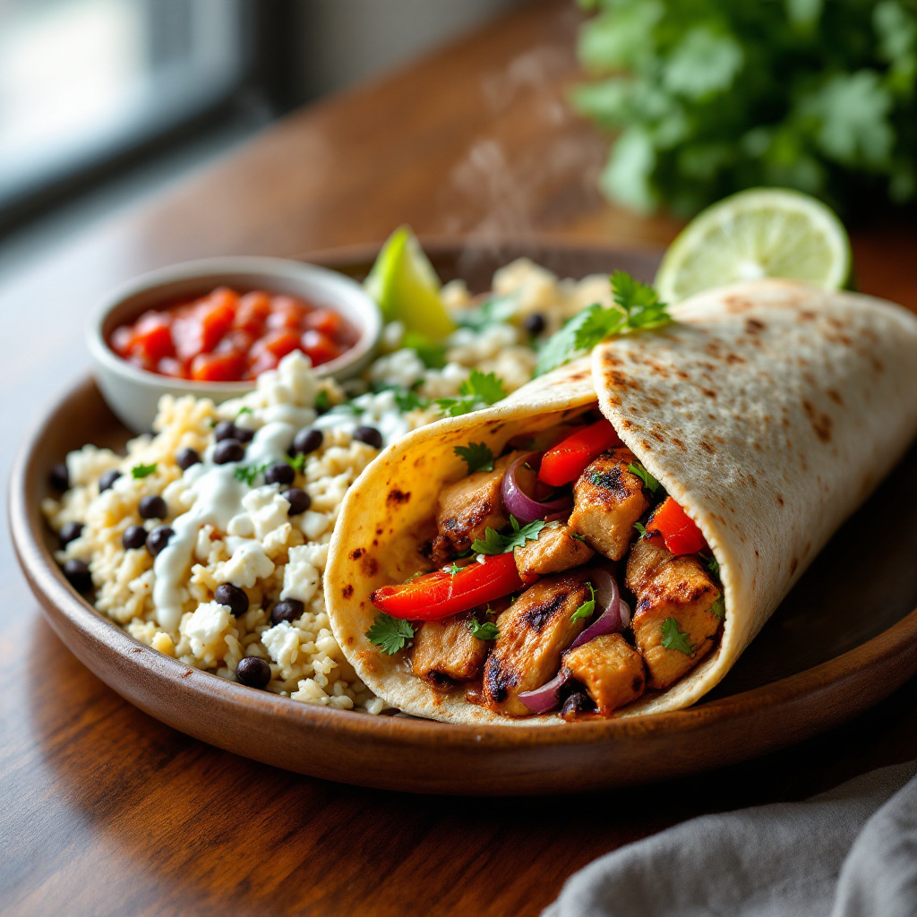 Chicken Fajitas with Bell Peppers, Rice and Beans
