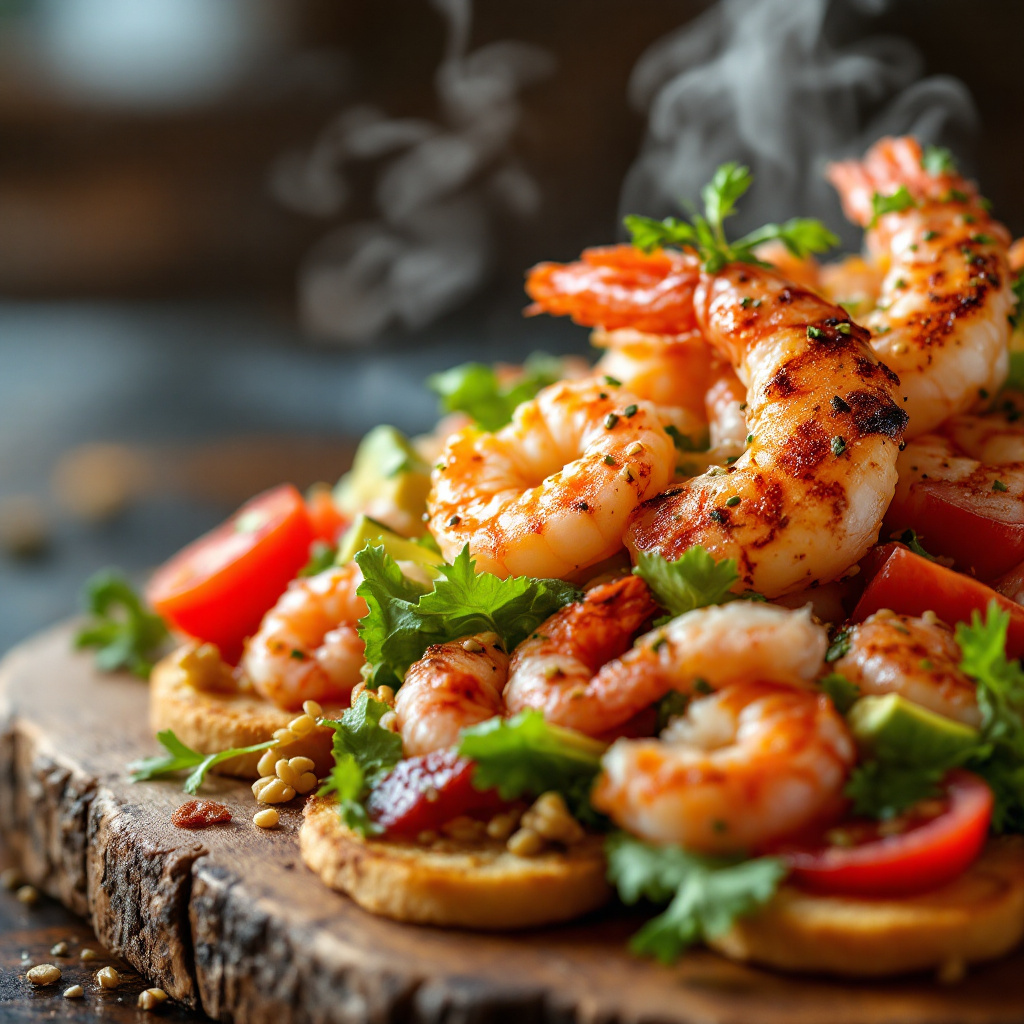 Салат с креветками Prawn Cocktail Salad with Pan-Fried Tomato Flatbread
