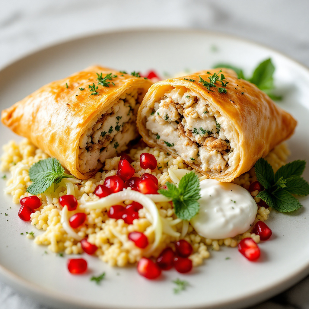 Crispy Crab Brik Pastries with Couscous Salad and Ginger Salsa