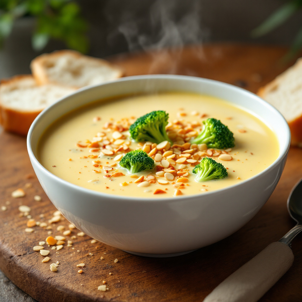 Broccoli Cheese Soup with Almond Flakes
