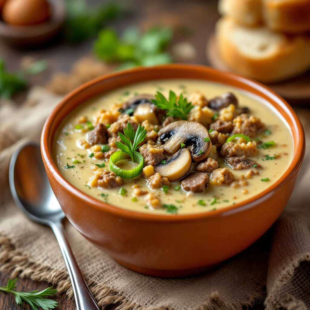 Leek and Cheese Soup with Ground Beef