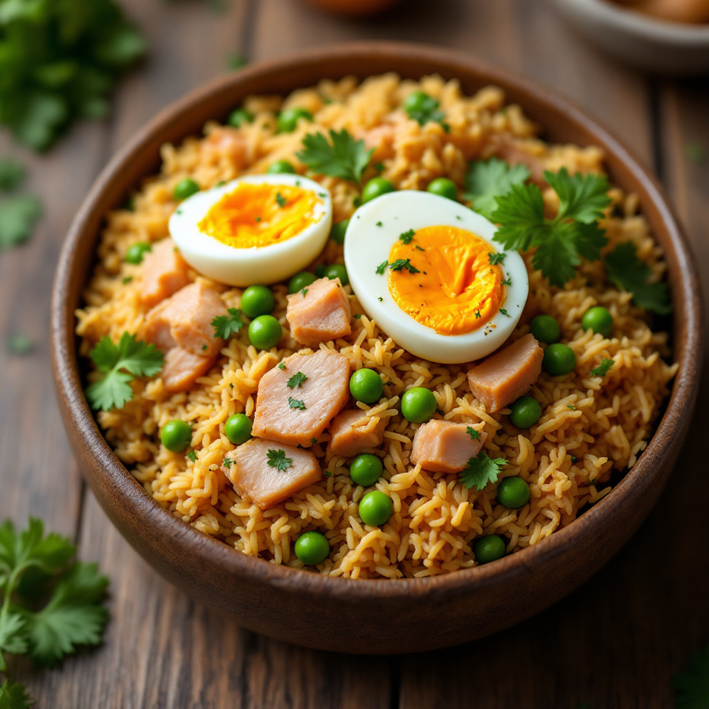 Рис с копченой рыбой, яйцами и овощами 1 Рис с копченой рыбой