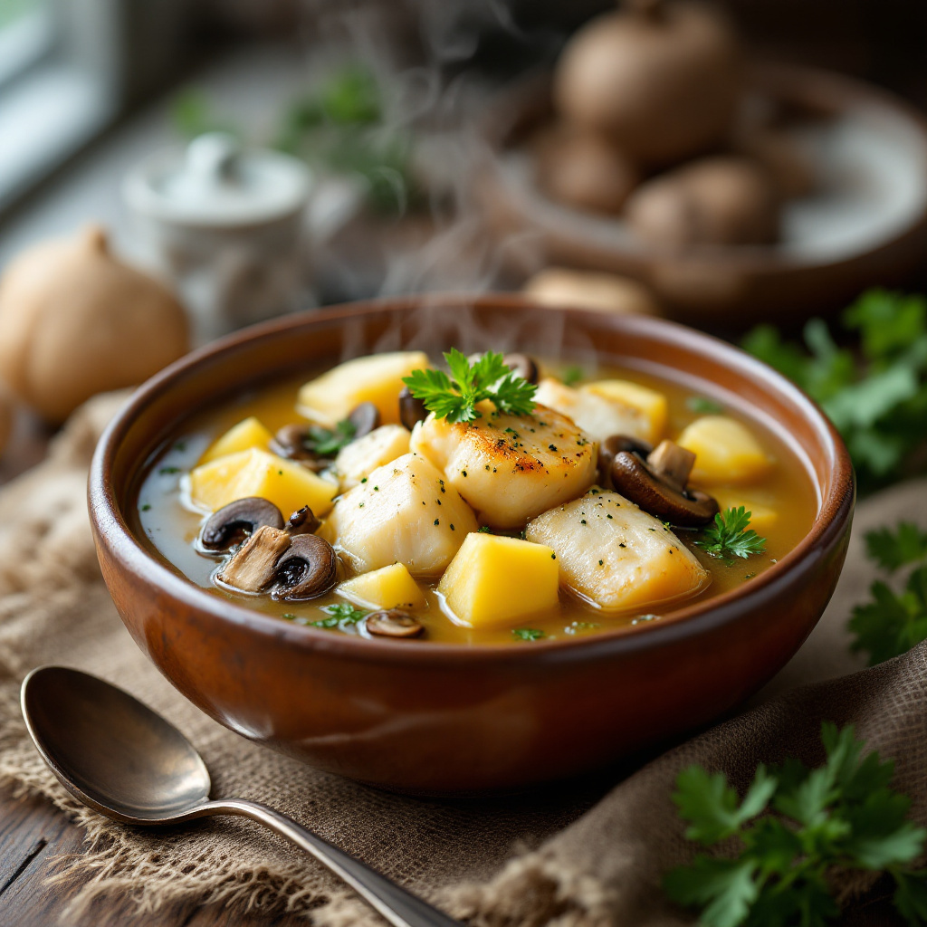 Fish and Porcini Mushroom Soup with Potatoes