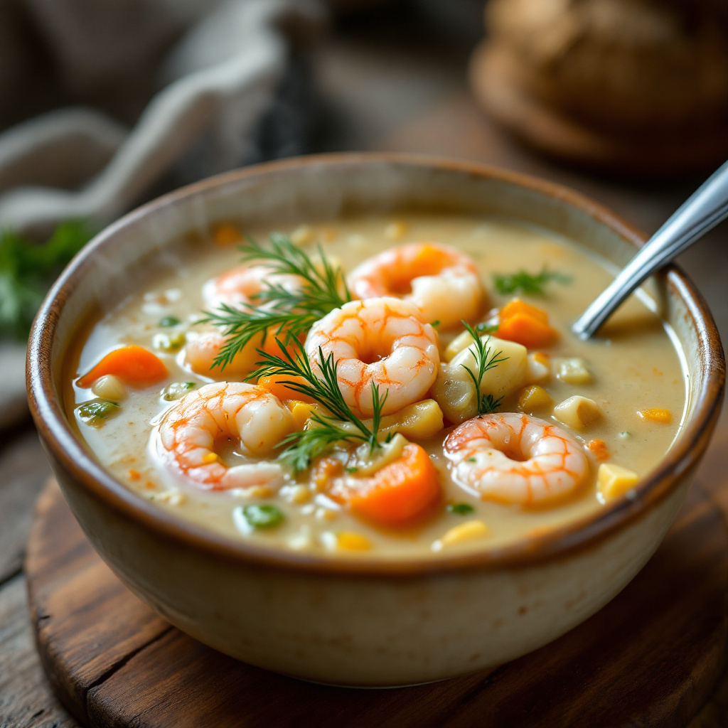 Суп с креветками и овощами Creamy Shrimp and Vegetable Soup