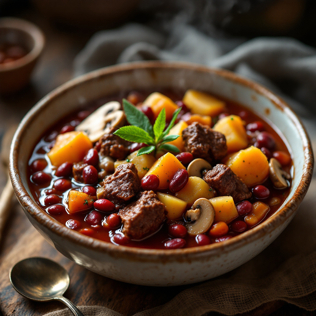 Суп с фасолью Hearty Red Kidney Bean and Beef Stew with Mushrooms