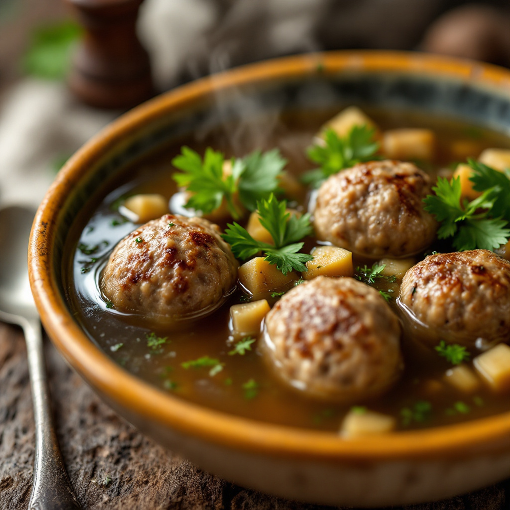 Свадебный суп German wedding soup with meatballs and rice