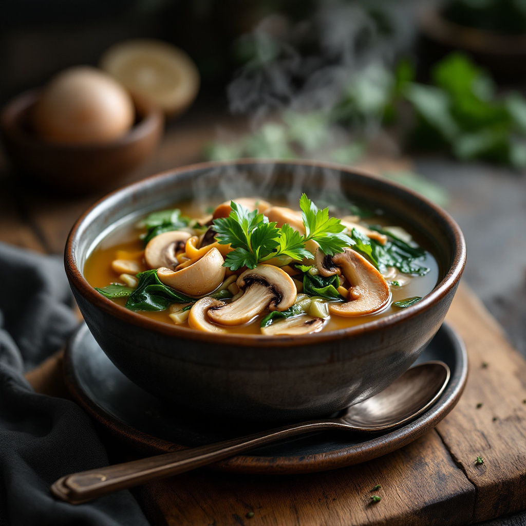 Китайский овощной суп Chinese vegetable soup with shiitake mushrooms and bok choy