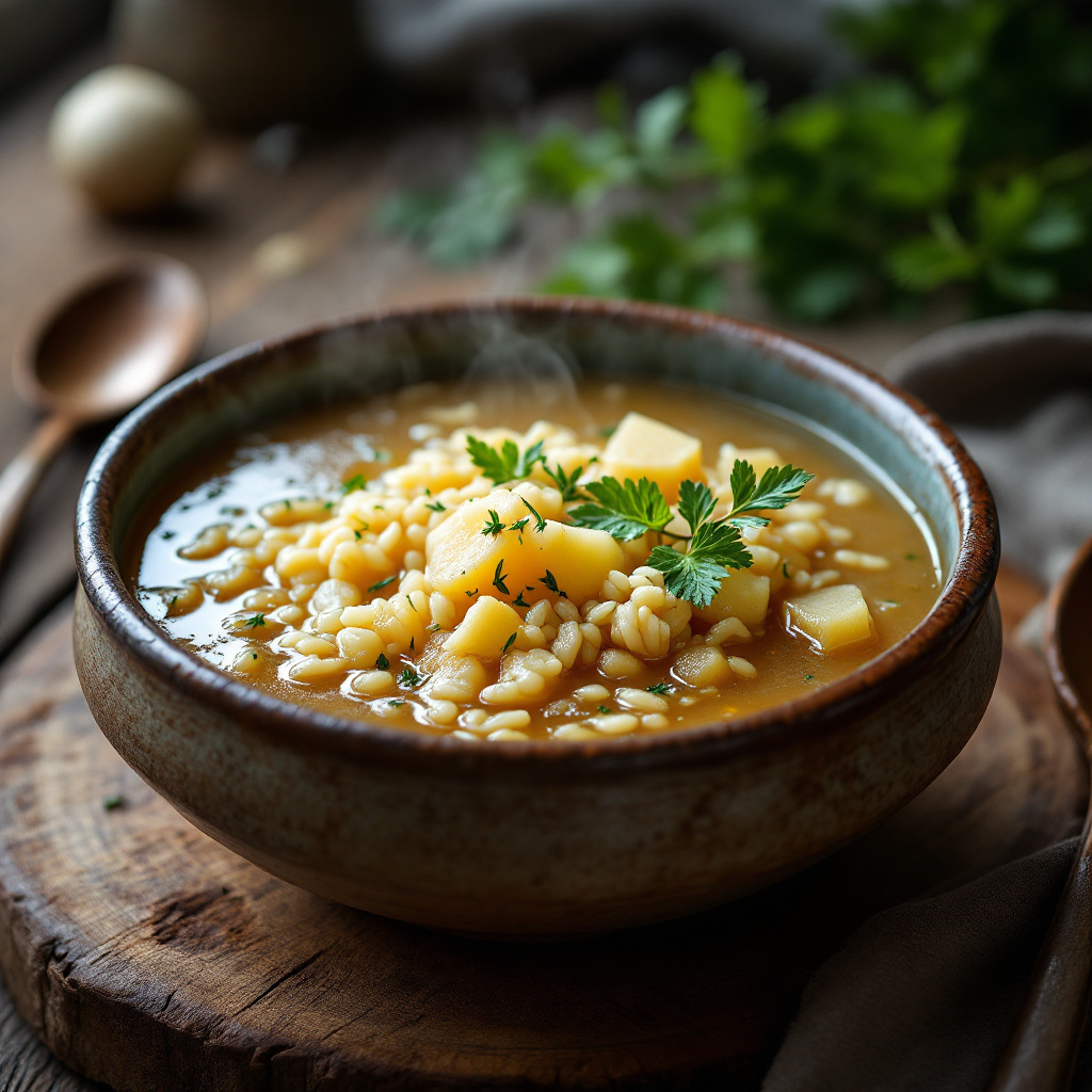 Austrian Brenn Soup with Toasted Flour and Rice
