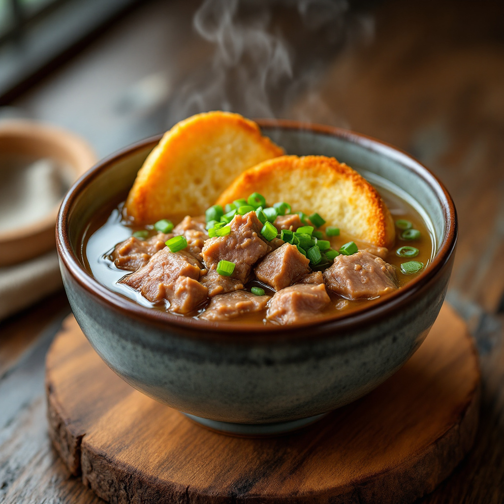 Суп с селезёнкой Spleen soup with fried bread slices