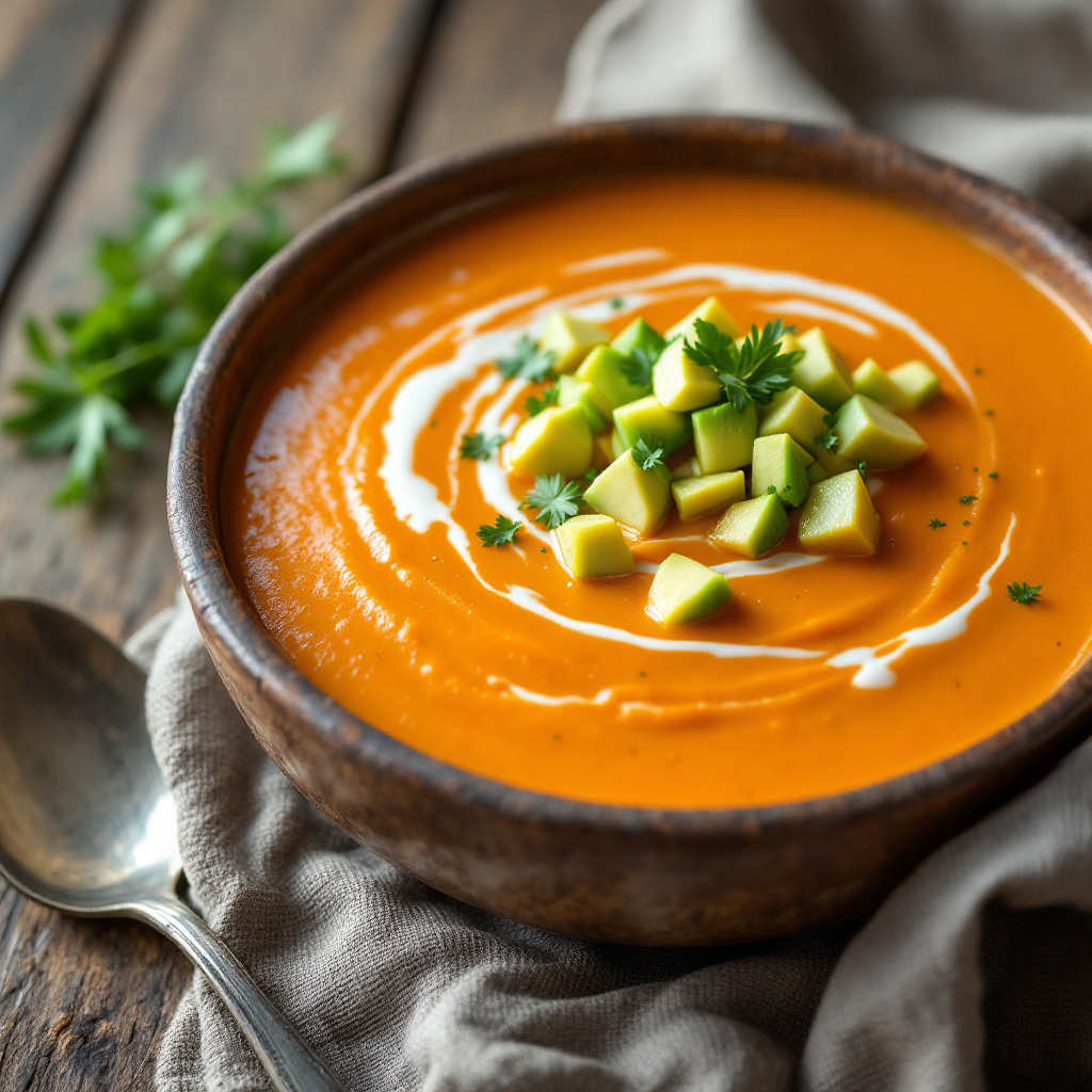 Морковный крем-суп Carrot cream soup with orange and avocado