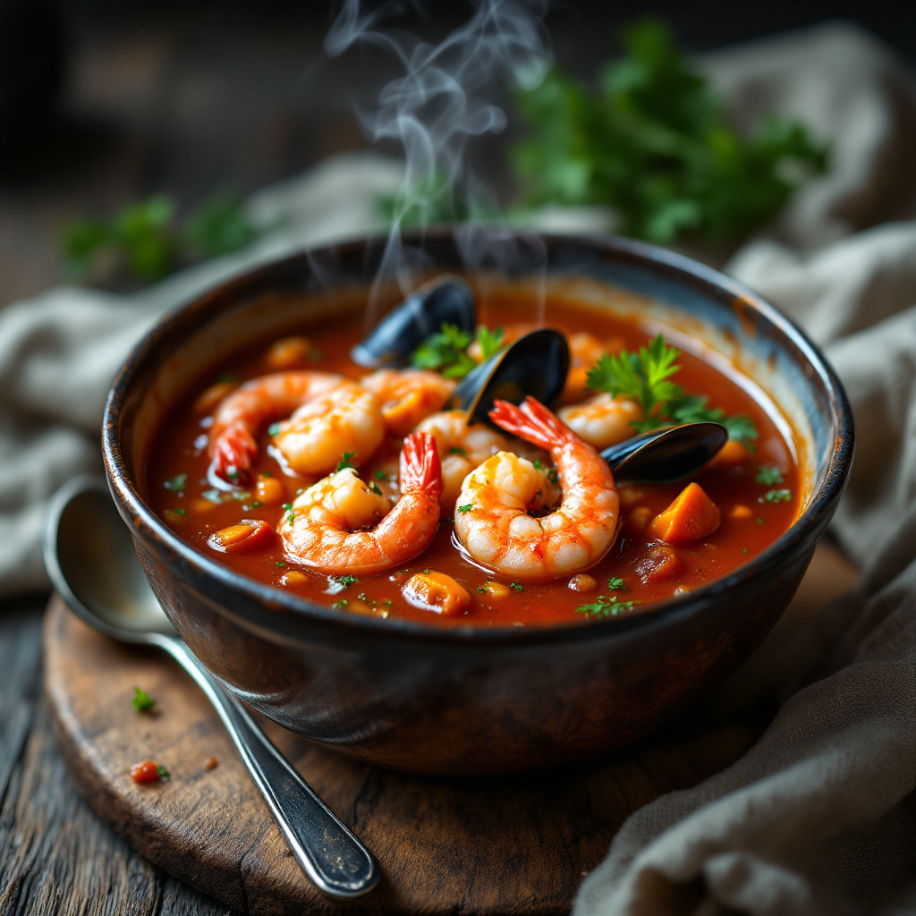 Суп с креветками Mediterranean Seafood Soup with Shrimp, Mussels and Squid