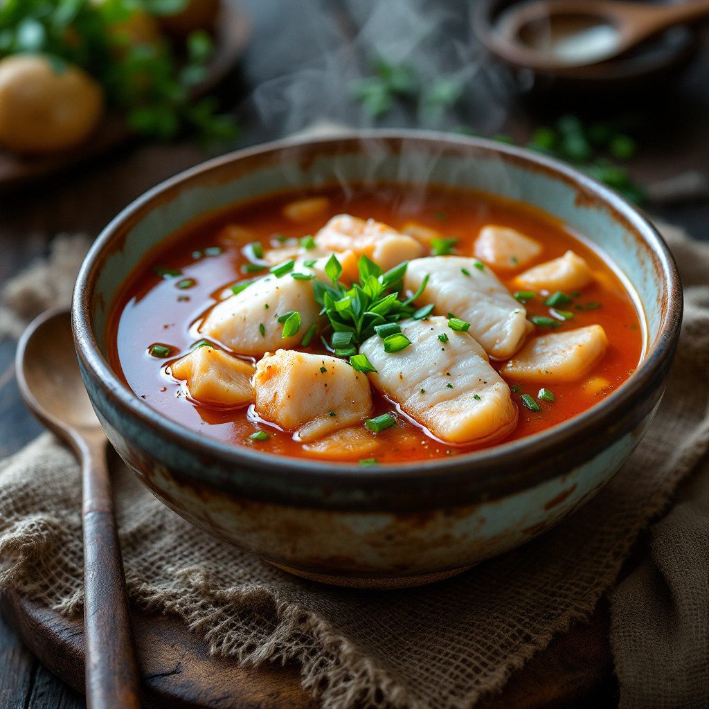 Томатный рыбный суп Tomato fish soup with halibut and cod