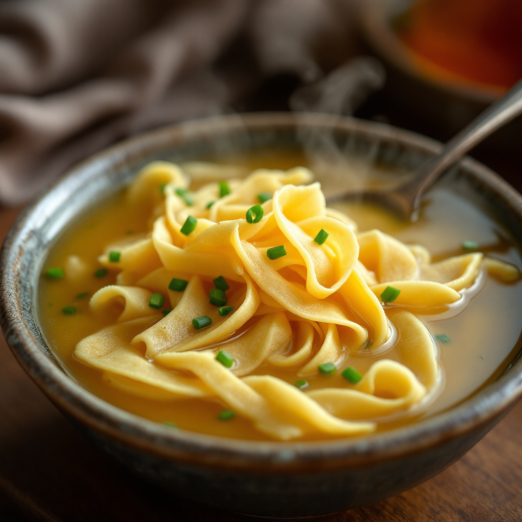 Frittatensuppe - Beef broth with sliced savory crepes