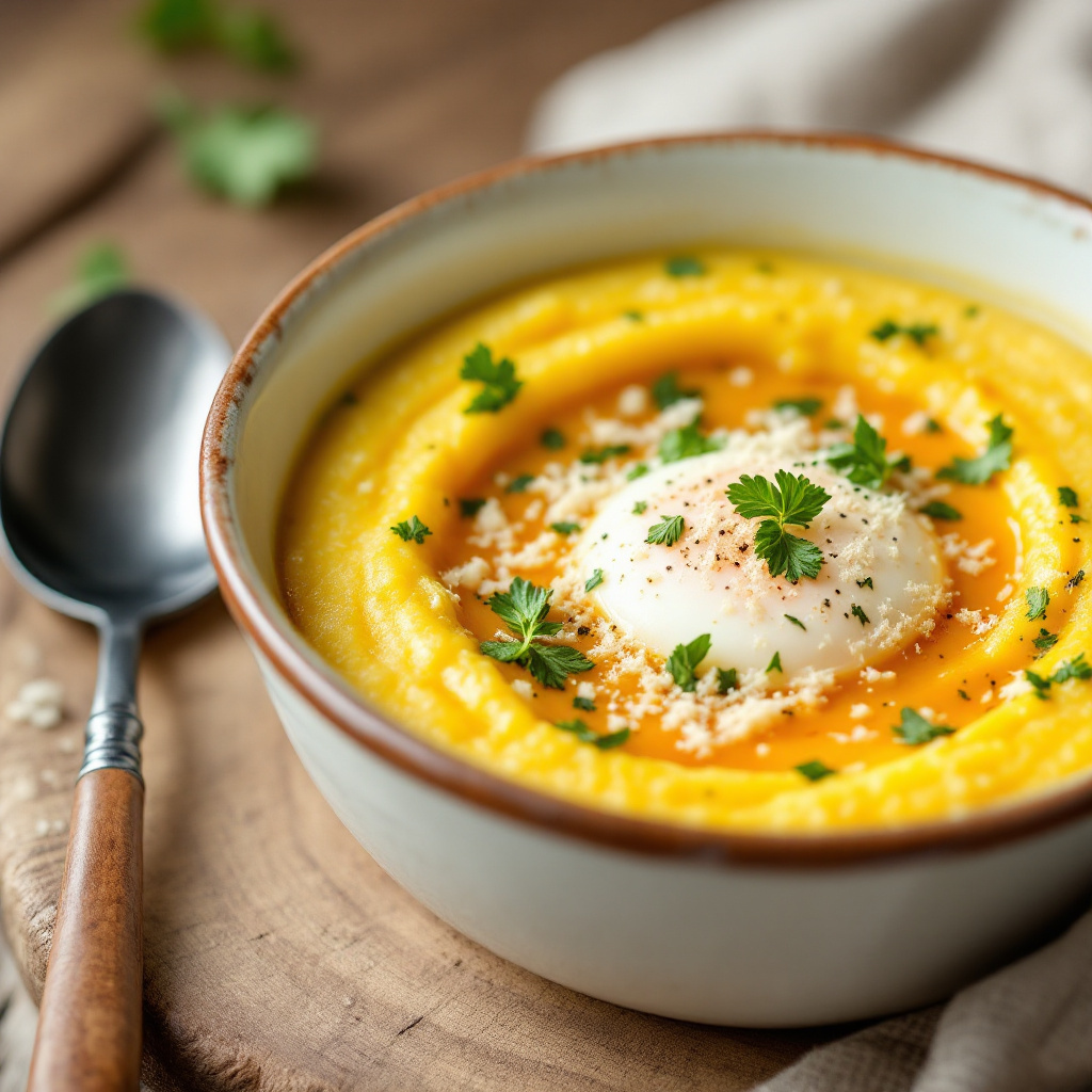 Полента-суп Italian Polenta Soup with Egg and Parmesan