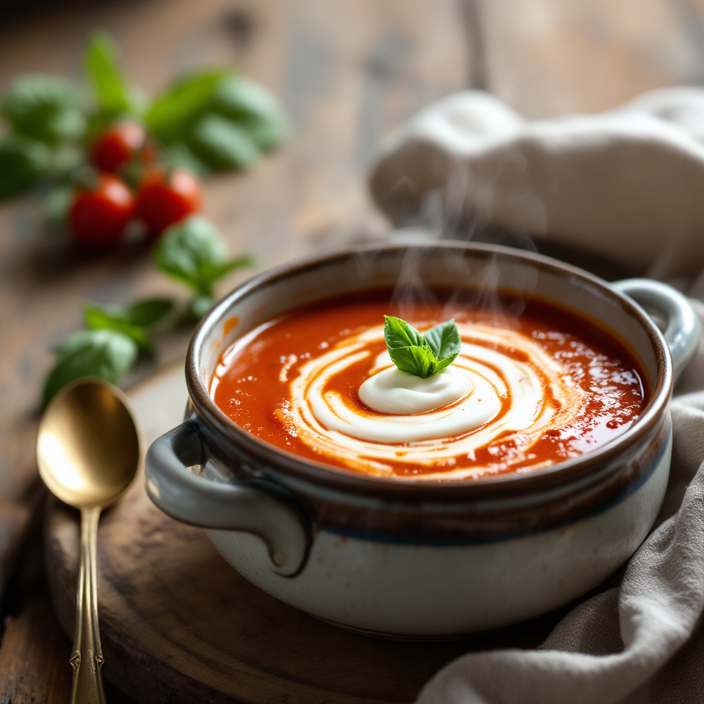 Tomato soup with basil and sour cream