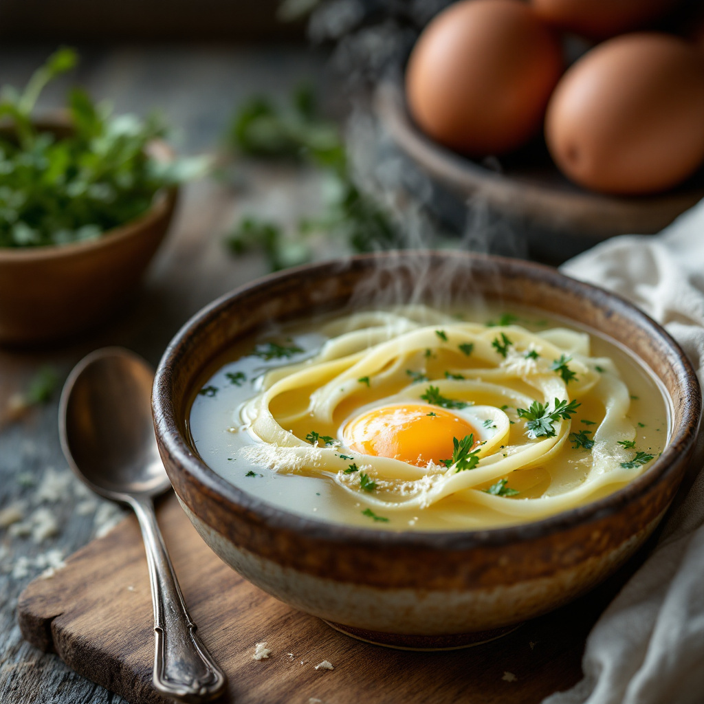 Italian chicory soup with egg and parmesan