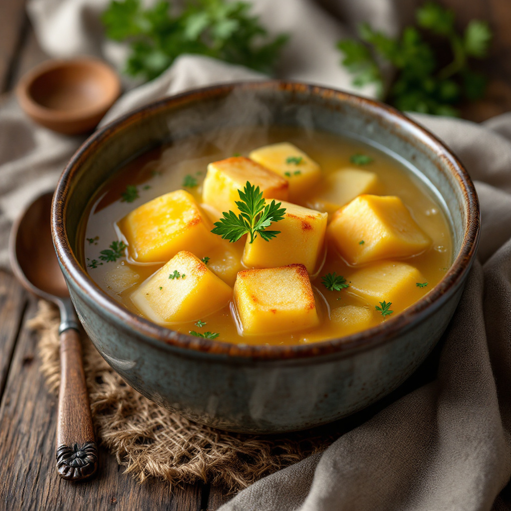 Austrian Schöberlsuppe — egg dumpling soup in clear broth
